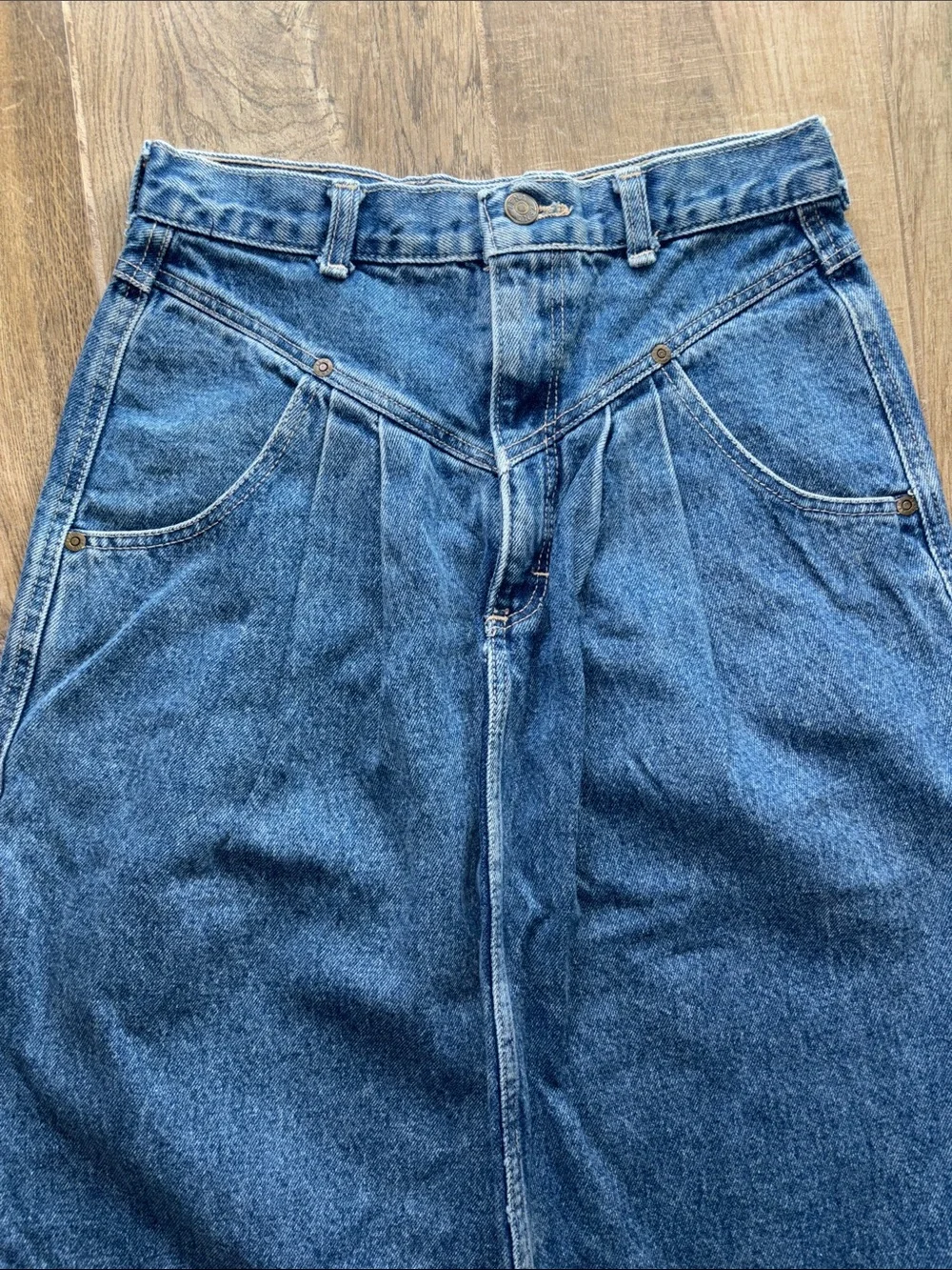 Zena Made In USA Vintage Blue Denim Midi Skirt